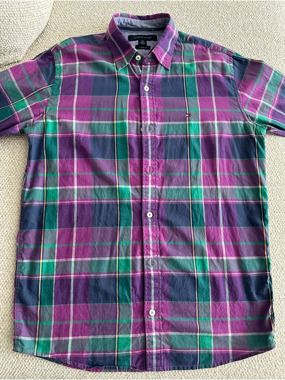 Tommy Hilfiger Men's Purple & Green Plaid Button-Down Shirt